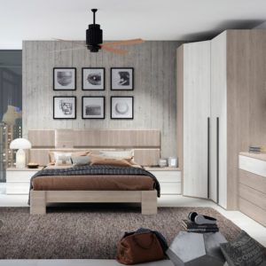 Dormitorio moderno de madera clara bicolor