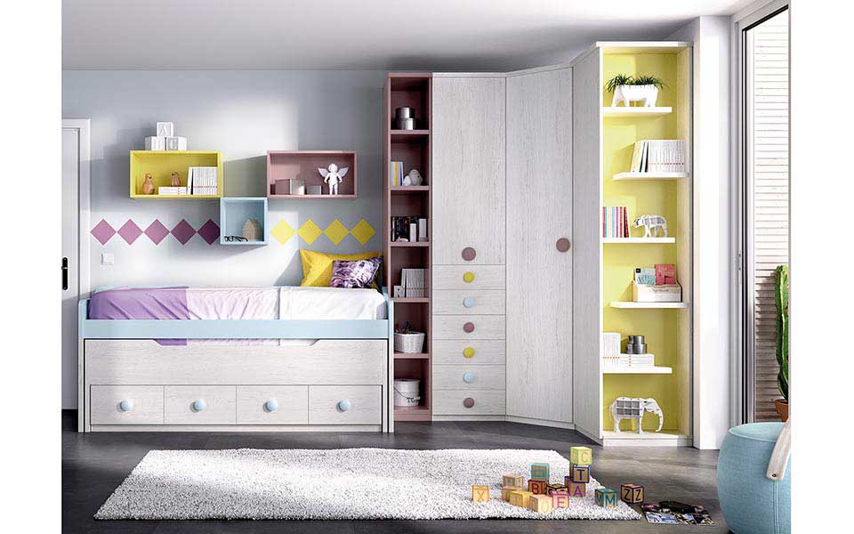 Dormitorio juvenil con tiradores redondos.
