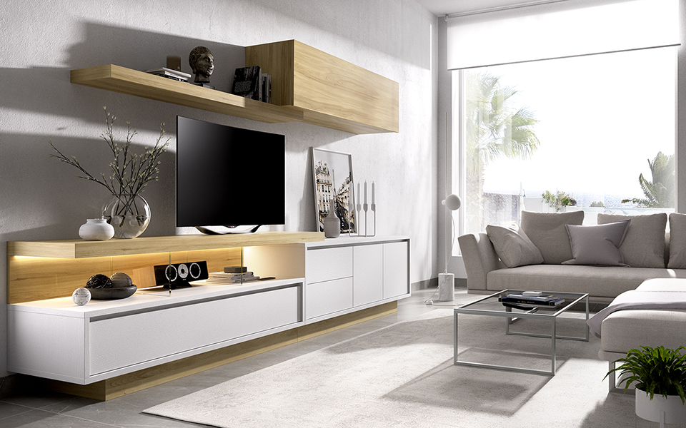 Muebles de salón modernos y modulares color blanco